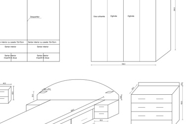 Schita mobila dormitor la comanda cu pat, dulap, comoda si noptiere