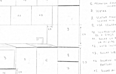 Schita mobila bucatarie la comanda cu 2 randuri de corpuri suspendate